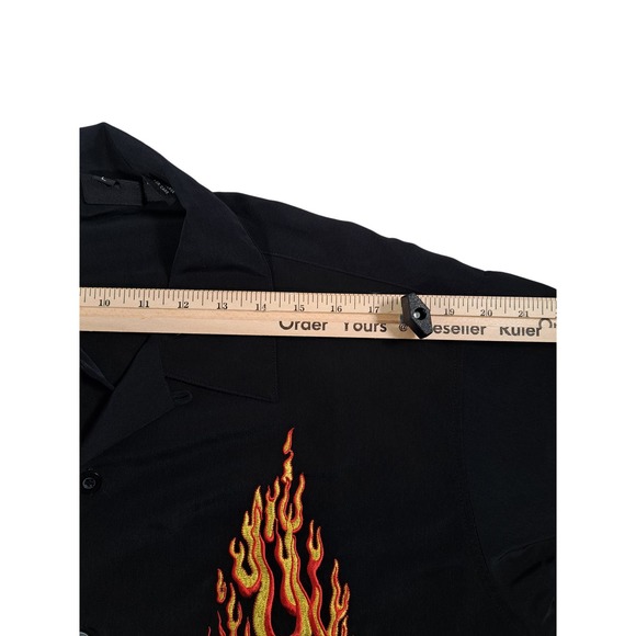 Silver Point Authentic Original Men's Polyester Button-Up Shirt Black with Fire - Picture 5 of 8